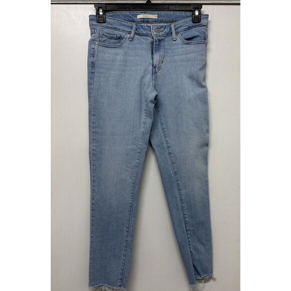 Levis Jeans Womens 28 Medium Blue Denim Signature Stretch 711 Skinny Raw Hem - Picture 1 of 8